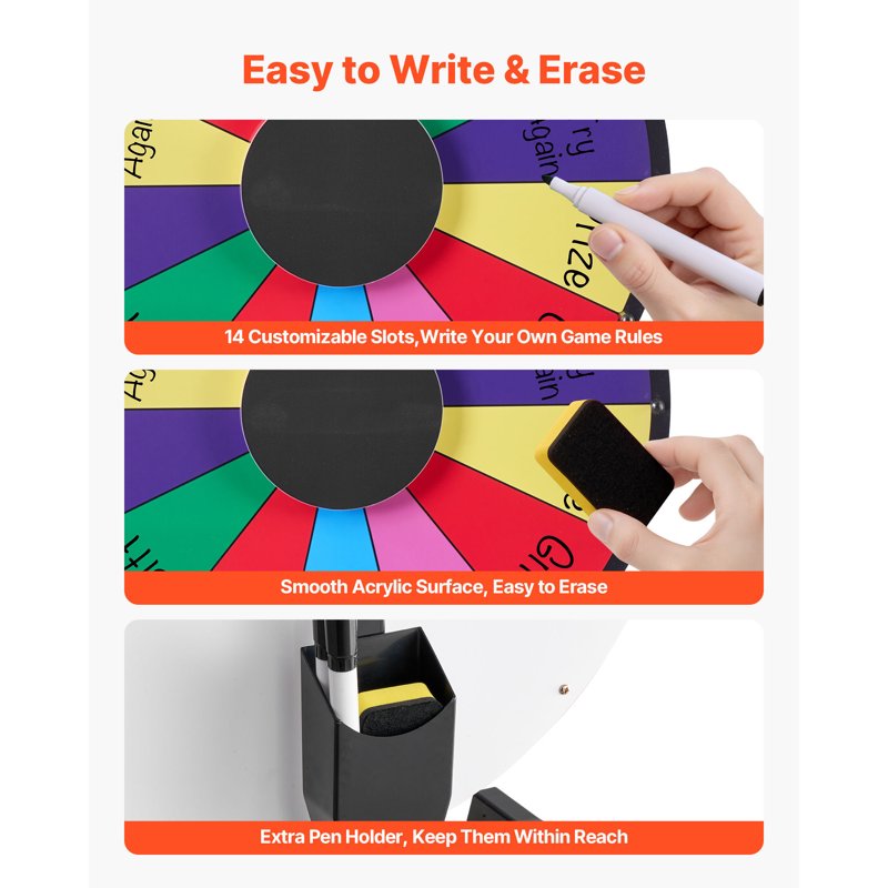 18-Inch Spinning Prize Wheel with Stand for Events & Activities - Colorful 14-Slot