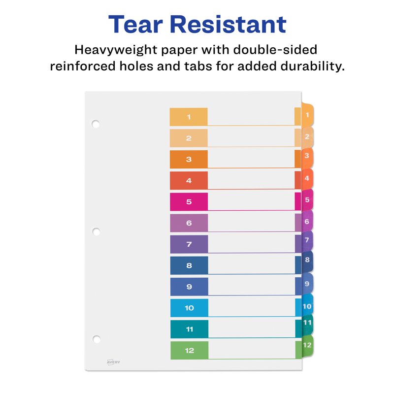 Multi-Color Tab Dividers for Organizing Projects - 12-Tab Set, Customizable