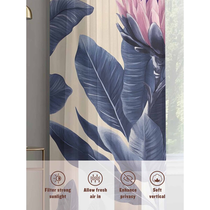 Blue Pink Purple Floral Sheer Curtains Set - 52x96 Inches, Multiple Sizes