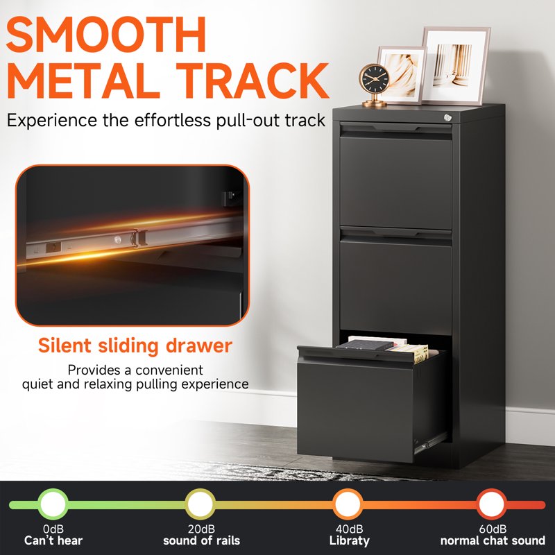 3 Drawer Metal File Cabinet with Lock, Vertical Steel Office Storage