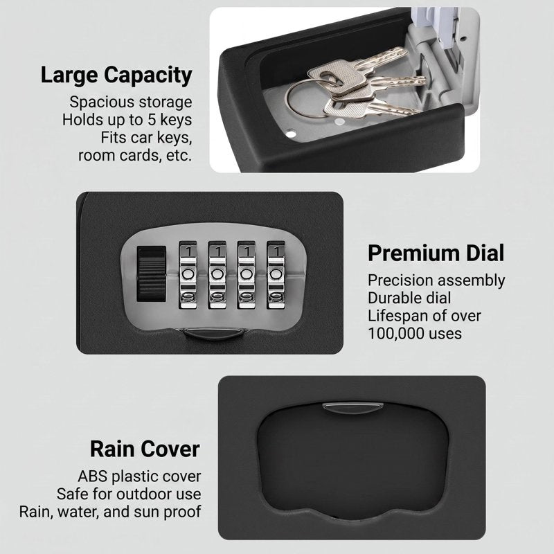 Outdoor Key Lock Box with Resettable Combination Secure Safe for Wall Mounting