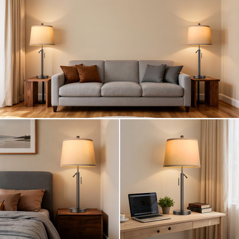 Height Adjustable Set of 2 Table Lamps for Bedroom Living Room - Black