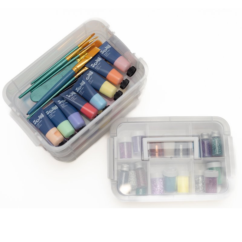 Stackable Craft Organizer Box - Clear 4-Tier Plastic Storage for Art Supplies