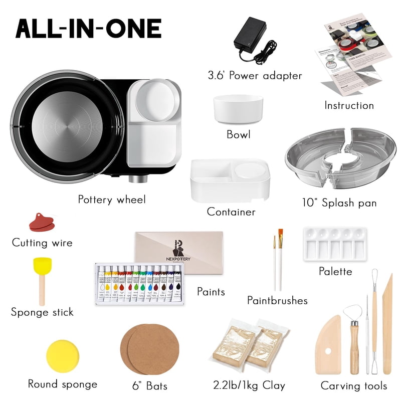 Mini Pottery Wheel Kit for Beginners with 2.2lb Air-Dry Clay, Tools & Storage