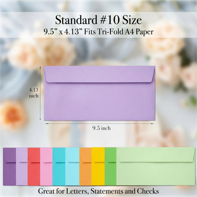 Colorful Business Envelopes #10 Self-Seal Office Mailers 4.13x9.49 Inches 100 Pack