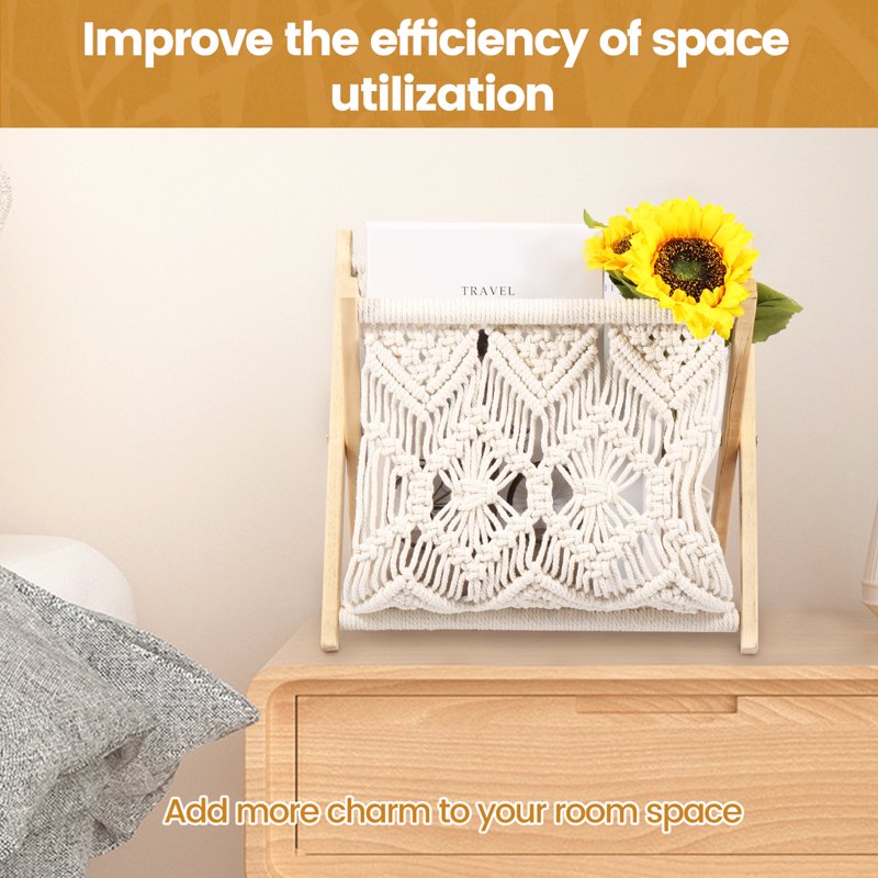 Bohemian Macrame Magazine Rack - Foldable Stand for Living Room Storage