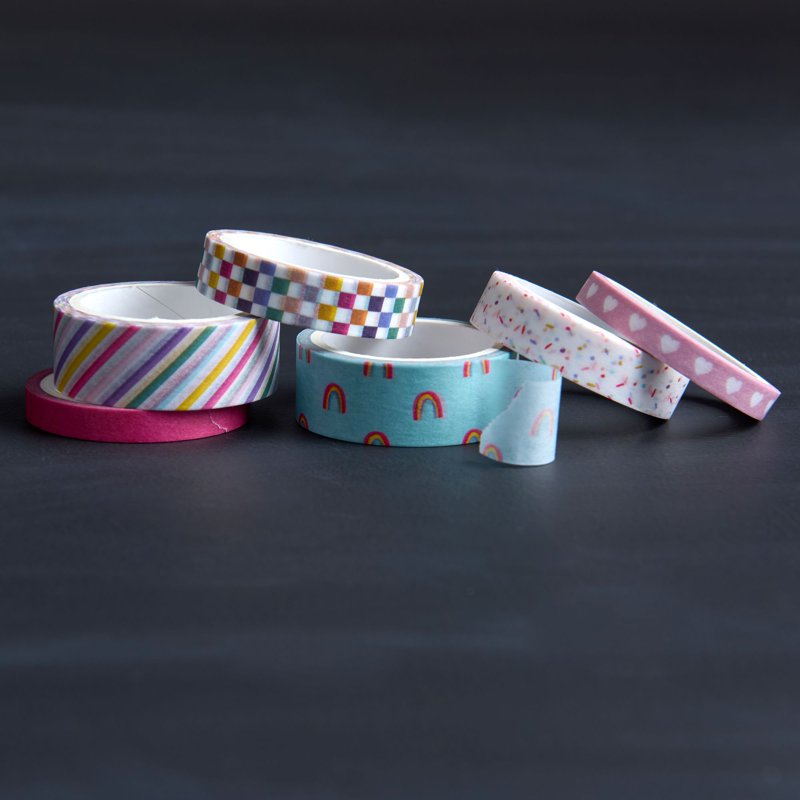 Rainbow Washi Tape Set for Scrapbooking and Crafts - 6 Rolls, 32 Yards