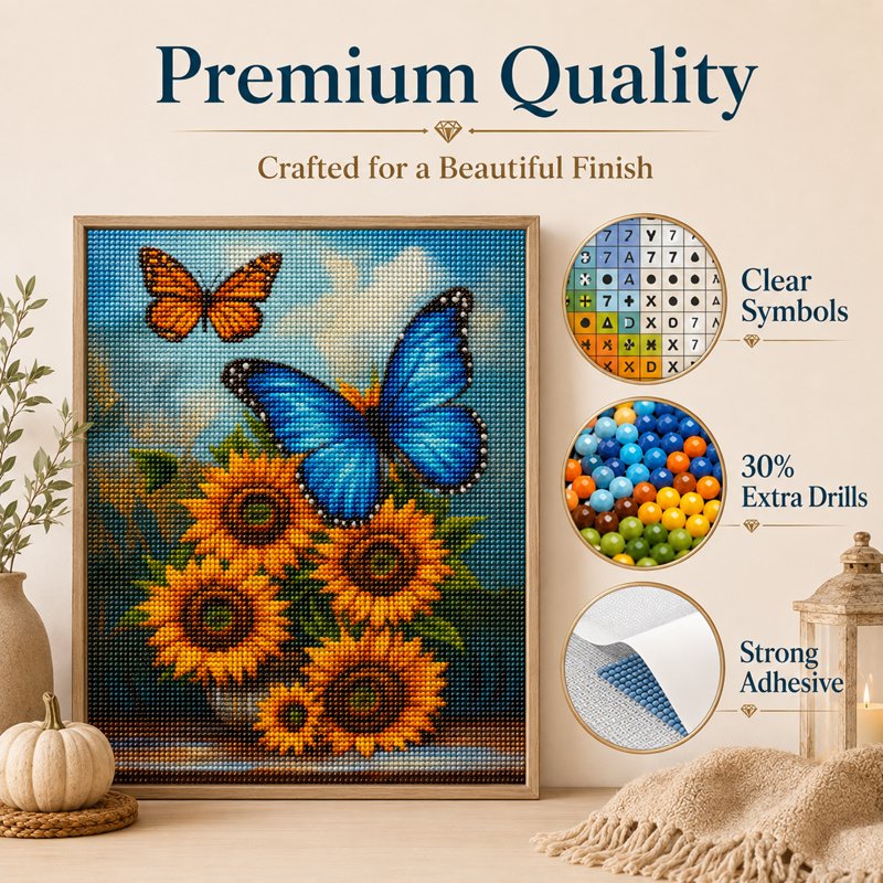 Sunflower and Butterfly Diamond Painting Kit for Adults - Full Round Drill DIY Wall Art