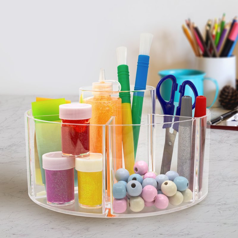 Rotating Craft Storage Caddy Organizer with 7 Compartments - Clear