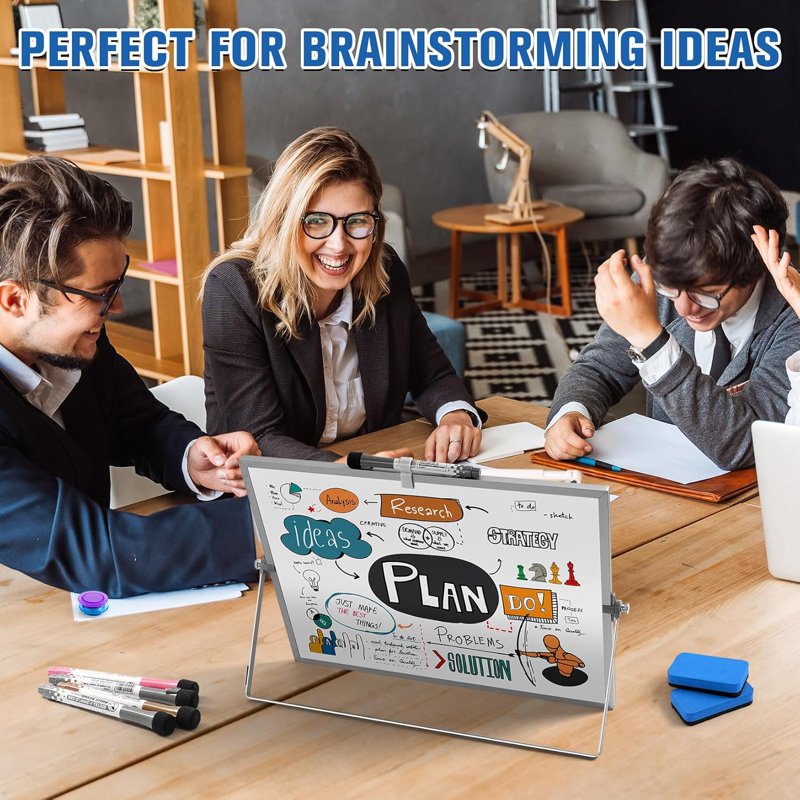 Magnetic Dry Erase Whiteboard with Stand - Double-Sided 16x12 Inch, Includes Markers & Erasers