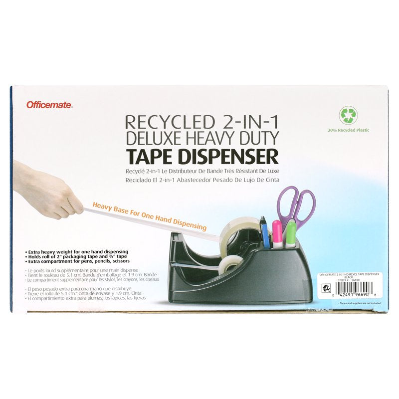 Heavy-Duty Multi-Purpose Tape Dispenser & Desk Organizer, Recycled Plastic, Black
