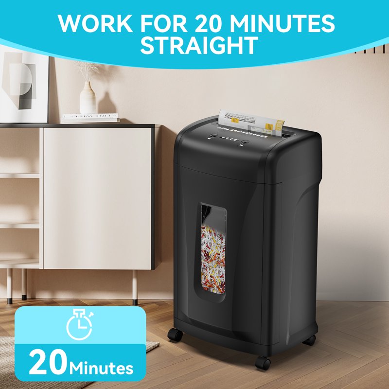 Heavy Duty Commercial Cross Cut Paper Shredder with 9.24-Gallon Waste Bin