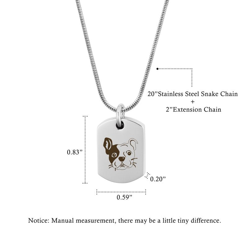 Pet Cremation Necklace Dog Tag Memorial Jewelry with Funnel Kit - Stainless Steel