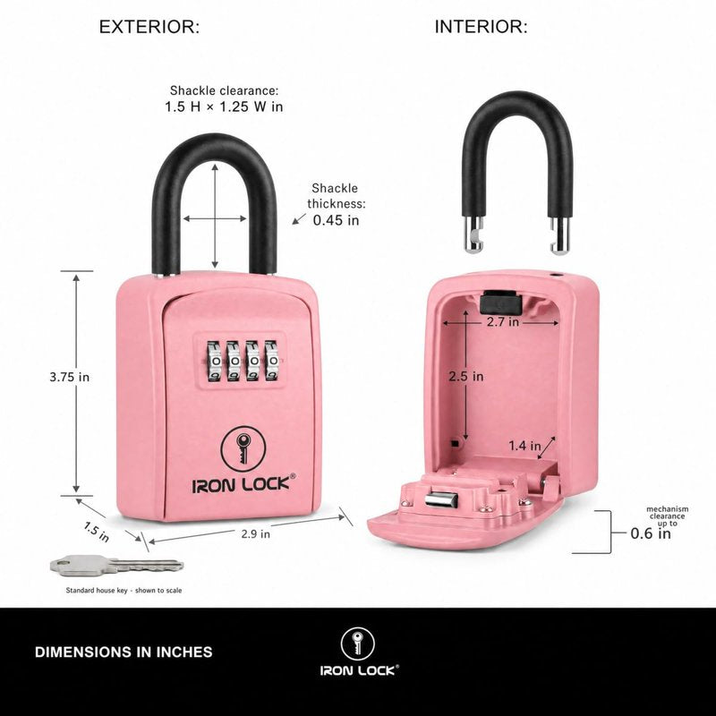 Portable Key Lock Box with U Shackle and Combination Lock - Waterproof Metal Safe for Outside Use