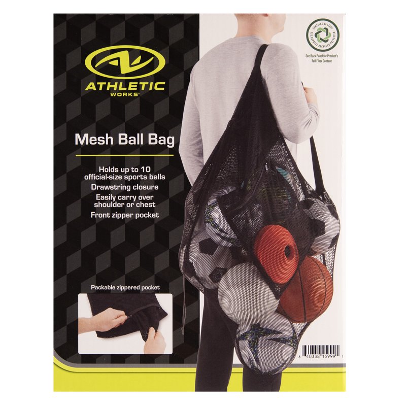 Mesh Ball Bag with Drawstring Shoulder Strap for Sports Equipment - Unisex