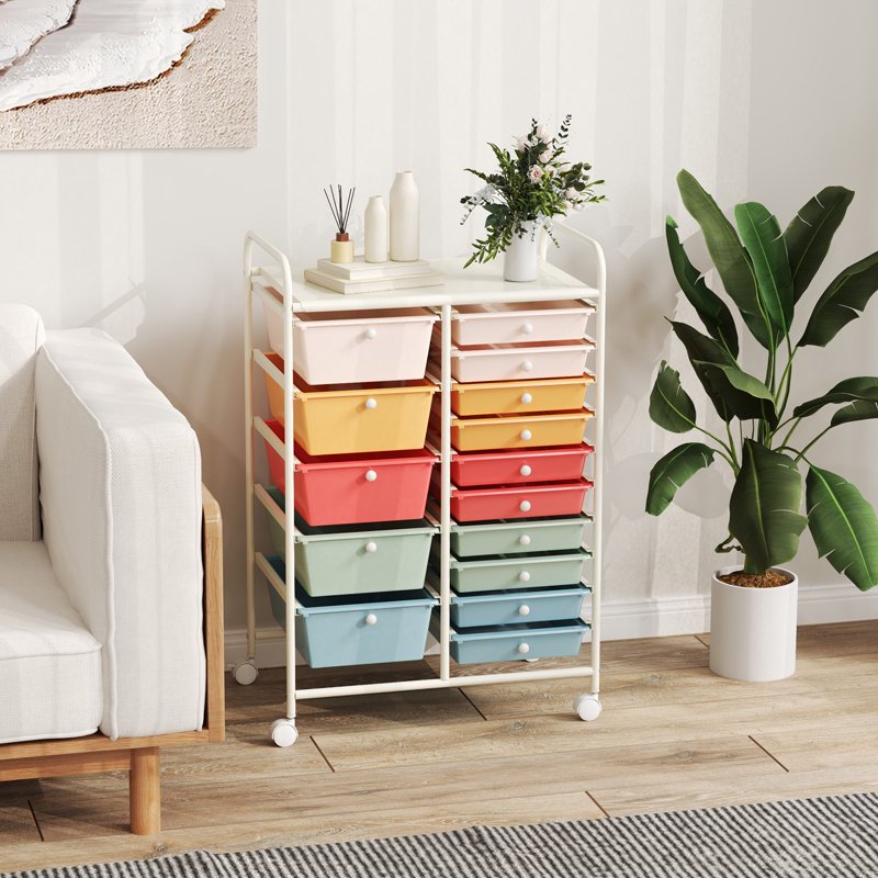 15-Drawer Rolling Storage Cart for Art, Craft, Office & Organization