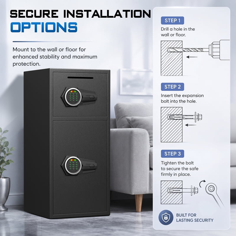Large Digital Fireproof Waterproof Home Safe Box with Dual Alarm & Deposit Slot