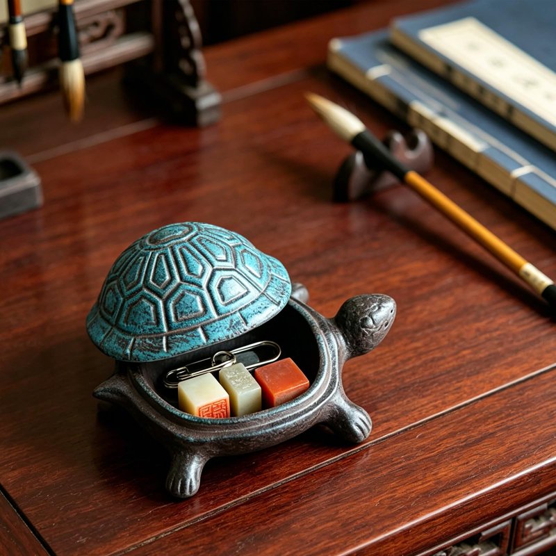 Cast Iron Turtle Key Hider - Weatherproof Outdoor Discreet Key Box for Garden Yard Patio