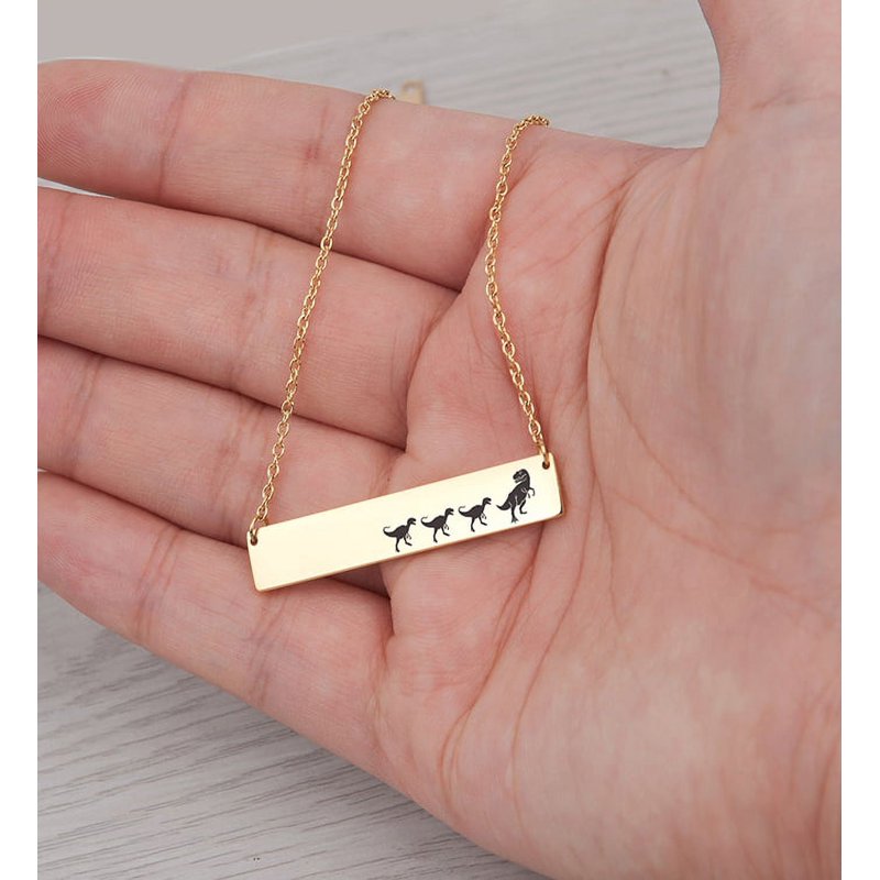 Personalized Dinosaur Family Bar Necklace - Engravable Mother's Day Jewelry