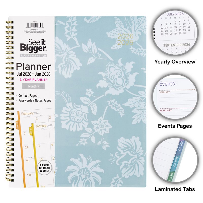 Large 2-Year Monthly Planner July 2026 - June 2028 Floral Design