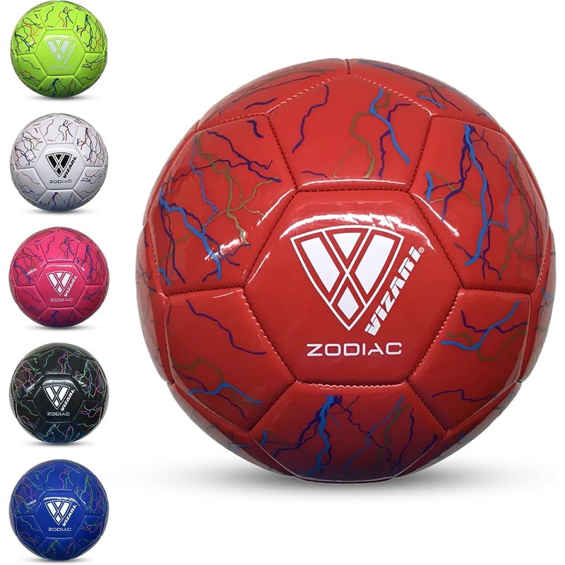 Vizari Zodiac Soccer Ball - Sizes 3, 4, 5, Red | Waterproof Synthetic Leather
