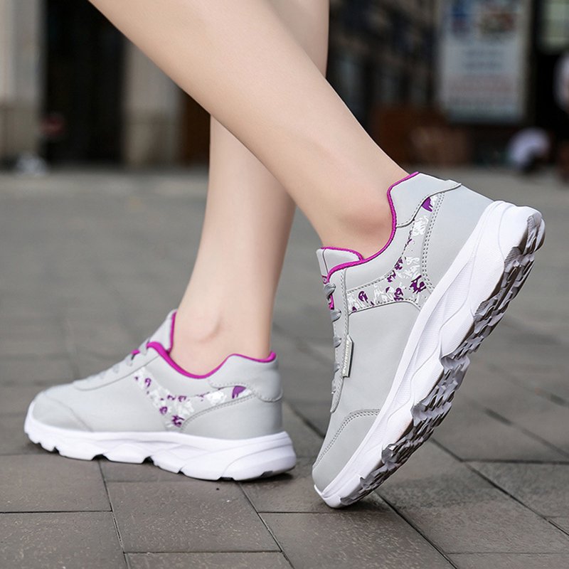 Women’s Lace-Up Leather Sneakers - Non-Slip Athletic Comfort Shoes