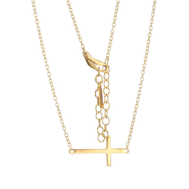 Gold Cross Pendant Necklace 16” Chain with 2” Extension - Dainty Jewelry