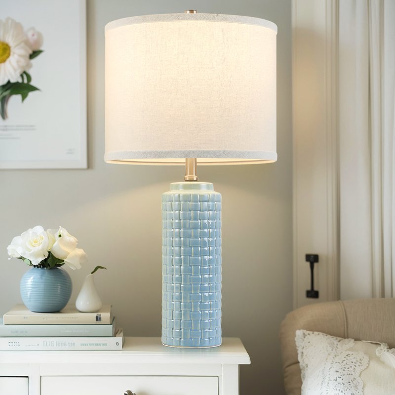 Set of 2 Modern Ceramic Bedside Lamps with Adjustable Color Temperature - Farmhouse Nightstand Lamps for Bedroom Living Room Office