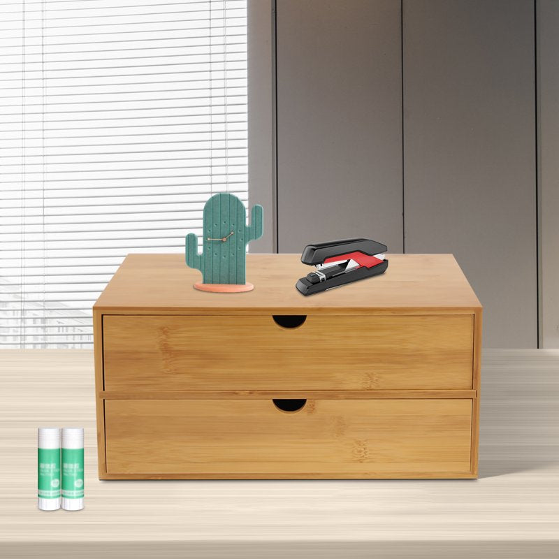 Large Capacity Desk Organizer with 2 Drawers - Minimalist Bamboo Office & Cosmetic Storage