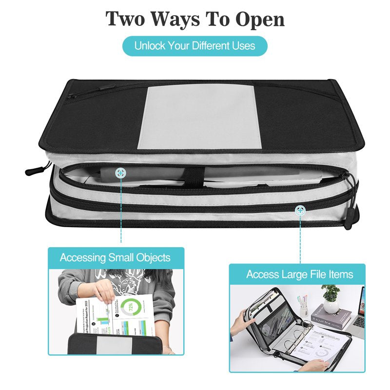 Zipper Binder Organizer with Shoulder Strap, 3-Ring Capacity, Water-Resistant Nylon, Holds Up to 600 Sheets, Multiple Colors