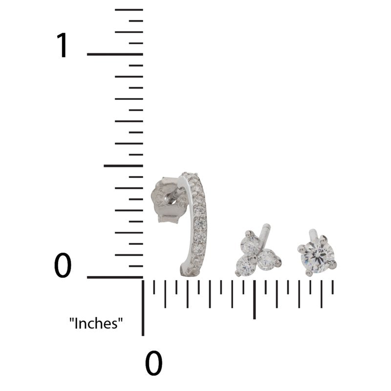 Sterling Silver 3-Piece Earring Set with Cubic Zirconia - Women’s Jewelry