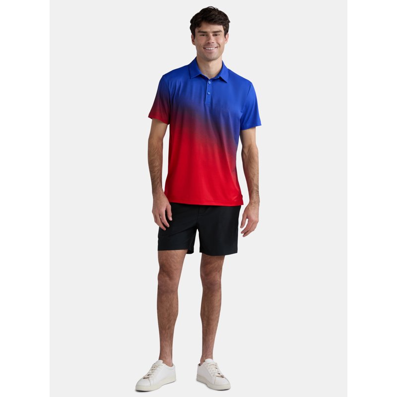 Birdie Bound Men’s Fourth of July Americana Ombre Golf Polo Shirt - S-5XL, Red/Blue Ombre