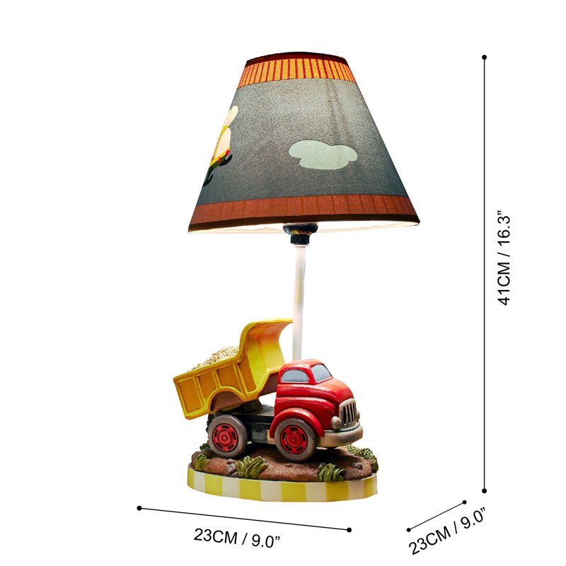 Transportation Themed Kids' Table Lamp with Dump Truck and Helicopter - Multi-Color