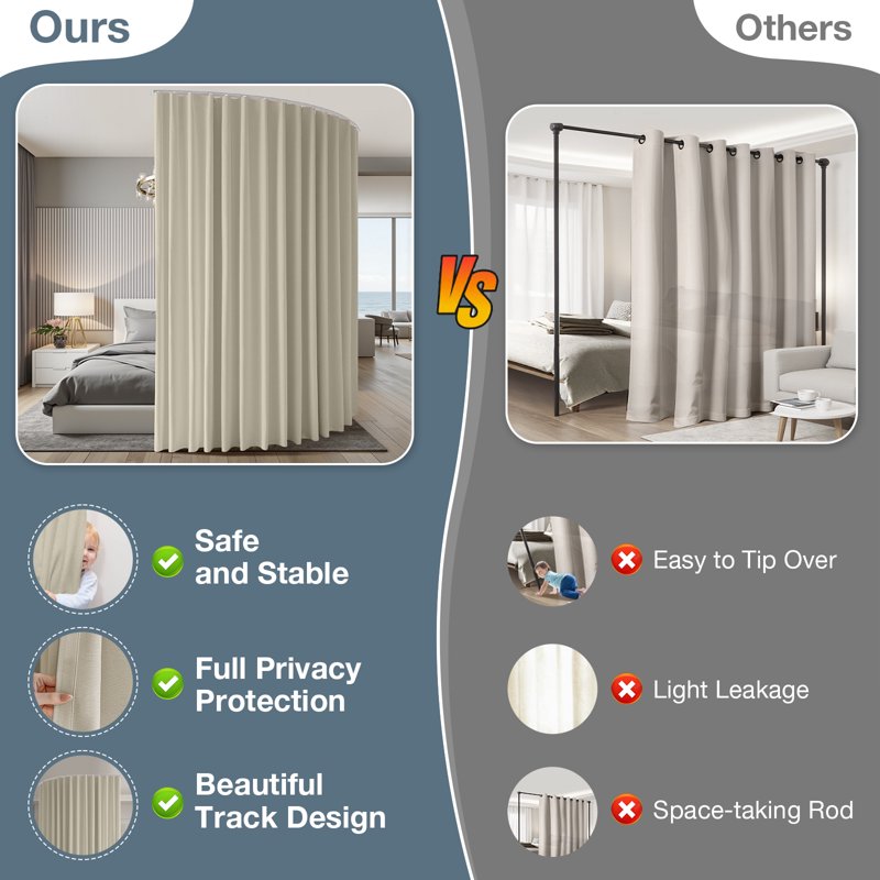Room Divider Curtain Set with Track - Blackout Noise Insulation Partition Wall
