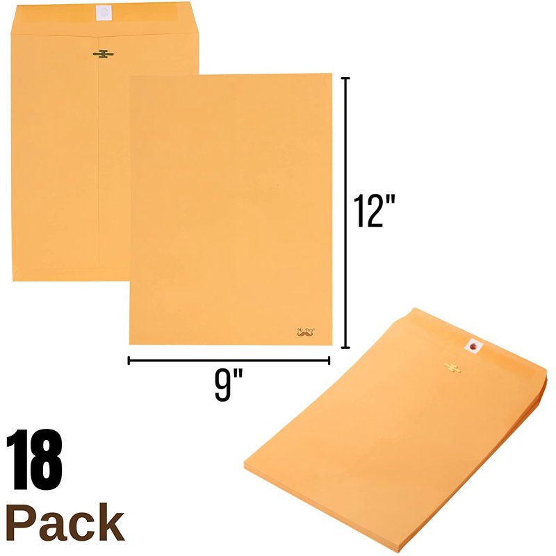 Brown Kraft Clasp Envelopes 9x12 Inches - Pack of 18 Document Mailers