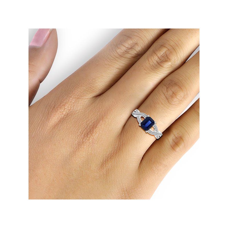 Sterling Silver Sapphire Birthstone Ring with White Diamond Accents – Hypoallergenic Jewelry
