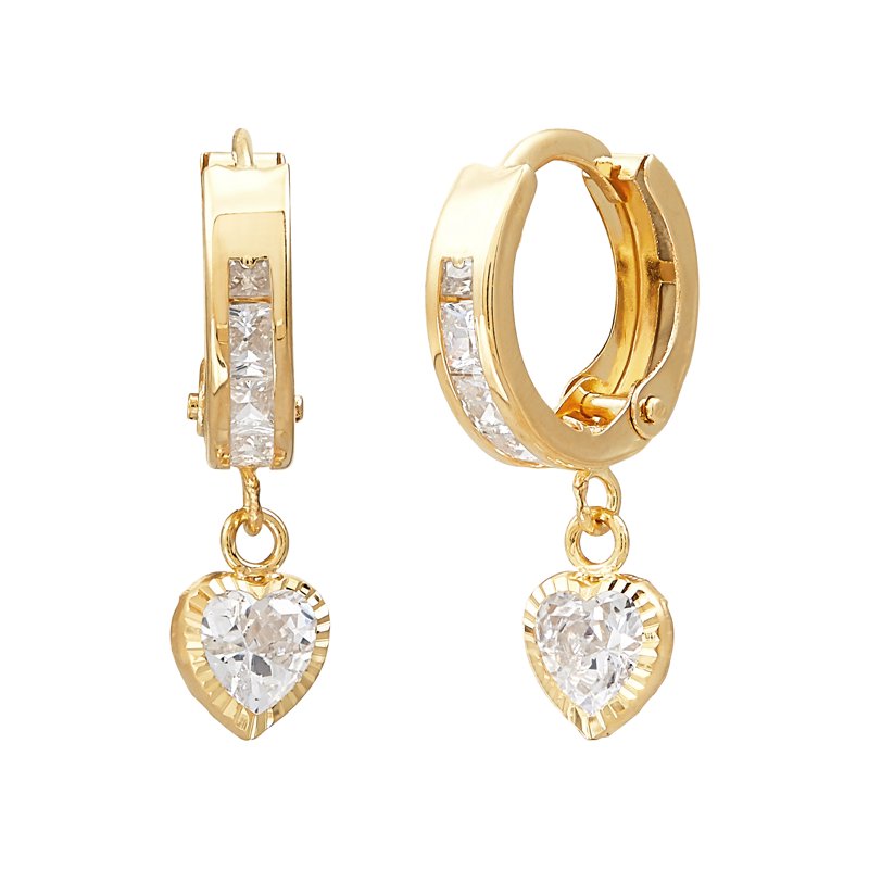 Gold-Hued Cubic Zirconia Earrings with Heart & Round Styles - Huggie Hoop Jewelry