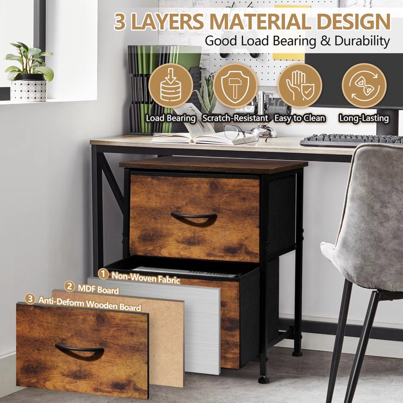 Modern Wood File Cabinet with Drawer for Home Office and Under Desk Storage