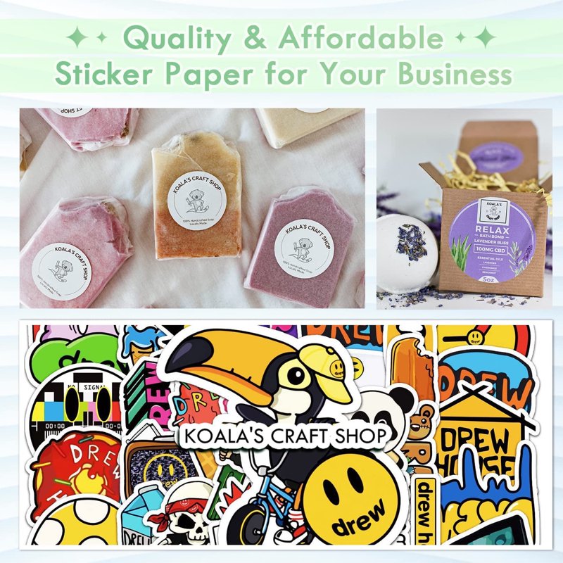 Printable Vinyl Sticker Paper for Inkjet Printers 8.5x11 Waterproof Matte Sheets