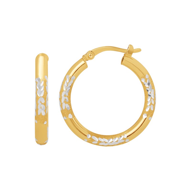 Sterling Silver Two-Tone Hoop Earrings with Diamond-Cut Finish for Women
