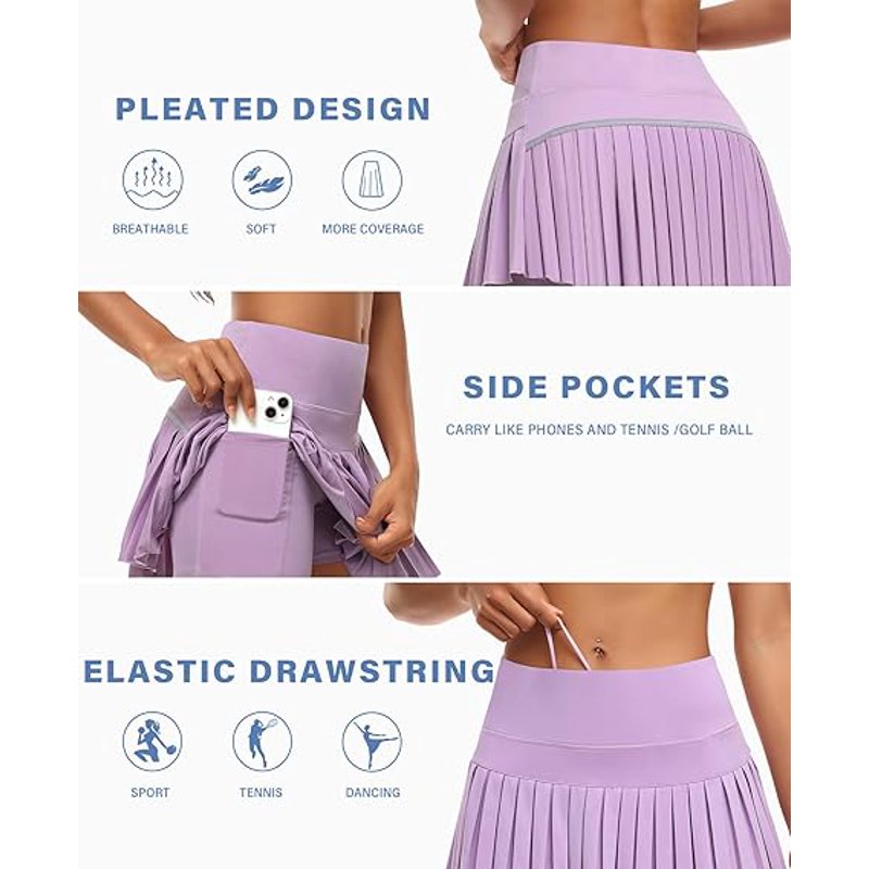 Women's Pleated Tennis Skirt with Shorts High Waist Athletic Skort