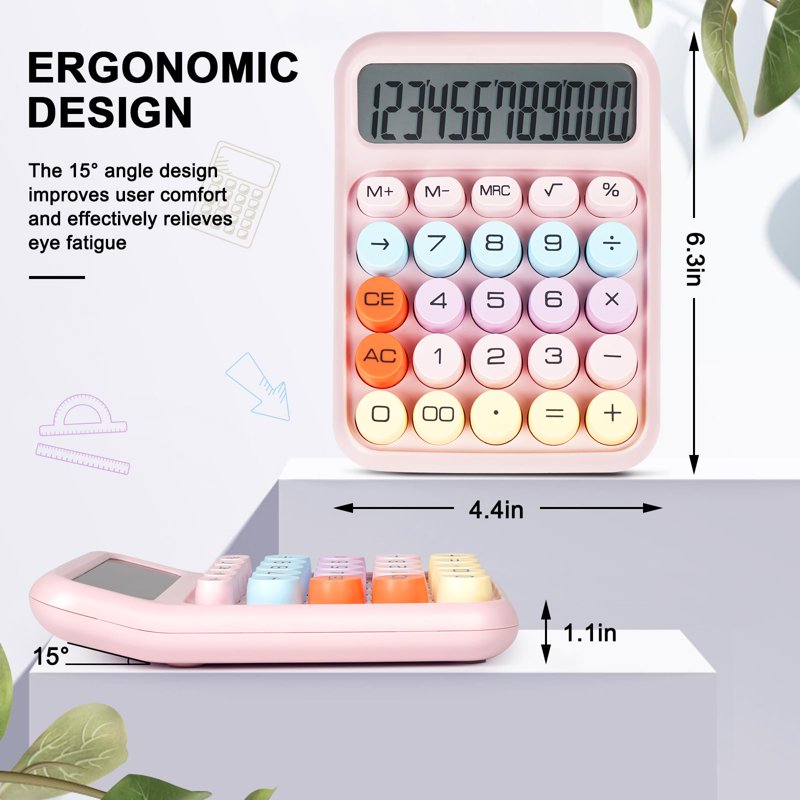Pink Mechanical Switch Calculator with Large LCD Display & Big Buttons – Desktop Office & Classroom Use