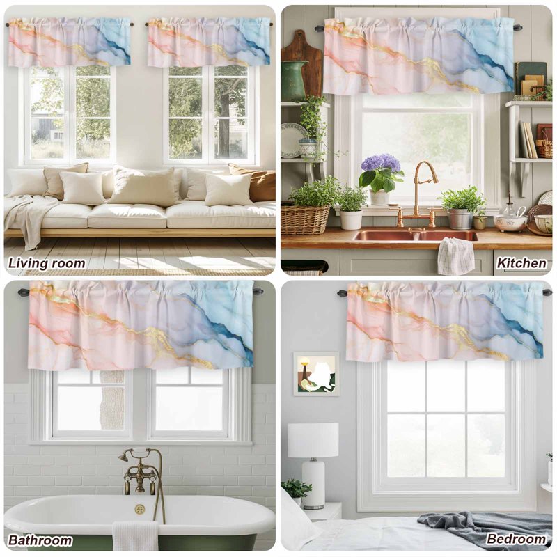 Light Filtering Window Valances Set of 2 - Modern Abstract Short Curtains for Living Room & Bedroom