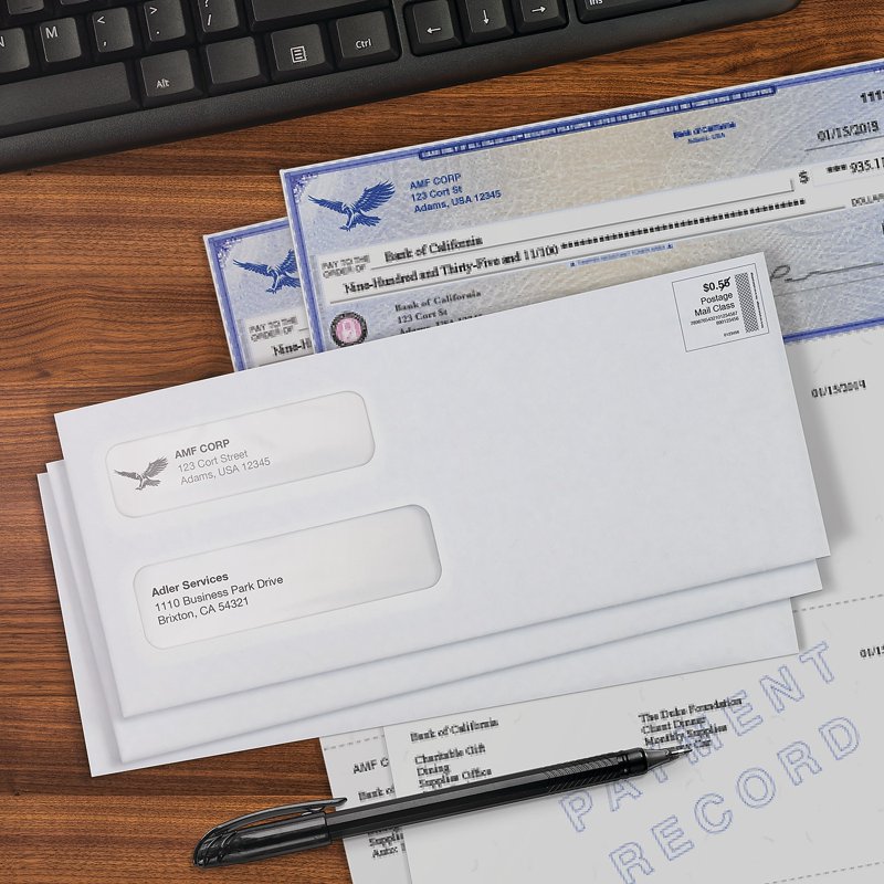 Security Tinted Double Window Envelopes #8-5/8, 3-5/8 x 8-5/8, White, 500 Pack