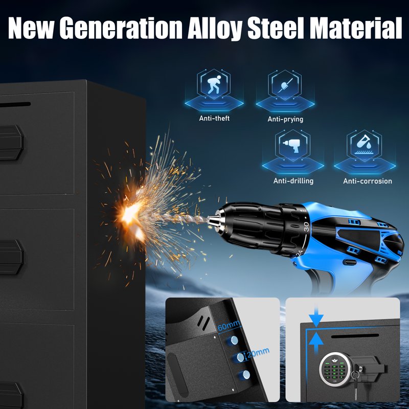 Fireproof Safe with Digital Keypad - 8 Cub Capacity, Dual Alarm & Deposit Slot