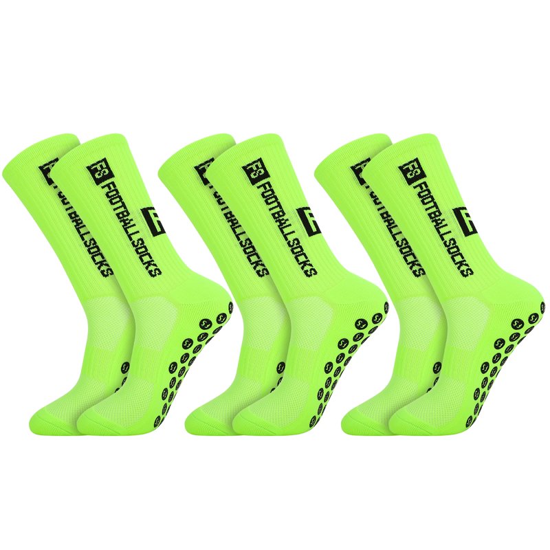 Hengguang 3 Pairs Non-Slip Soccer Socks with Circular Silicone Grip - Fluorescent Green, US 7.5-10.5