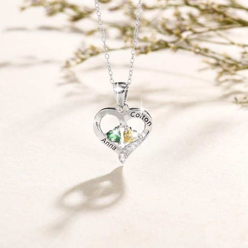 Personalized Heart Necklace with Iridescent Stone & Custom Name Pendant - Gold, Silver, Rose Gold