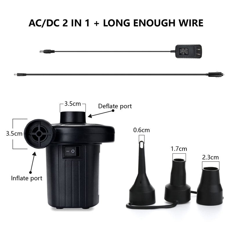 Portable Electric Air Pump for Inflatable Pools Airbeds & Rafts - Quick-Fill AC/DC Inflator & Deflator