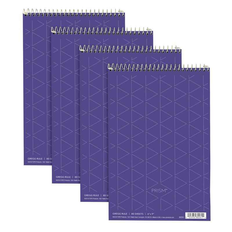 Spiral Steno Notebook with Gregg Rule - 6 x 9 Inches, 80 Sheets, Pack of 4