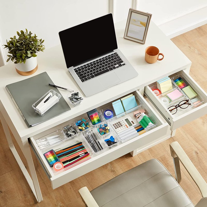 25 Pack Clear Plastic Drawer Organizers for Office and Home Storage